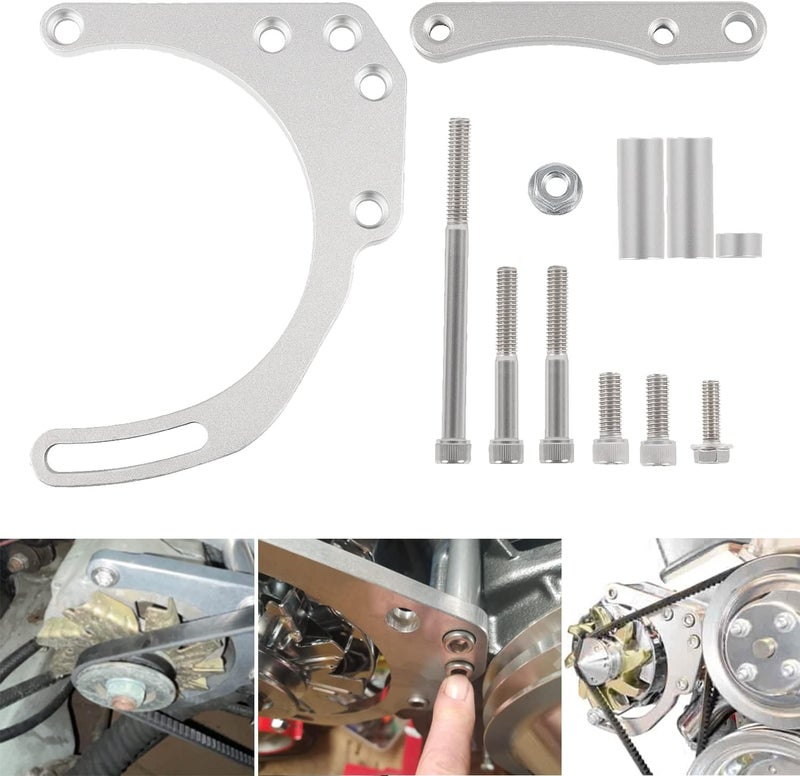 Deargooday LWP Low Mount Alternator Bracket Double Hump Heads Adjustable Billet Kit for Small Block Chevy SBC 305 327 350 5.0L 5.7L V8 Eight Cylinder Long Water Pump Carburetor V Belt - Image 1